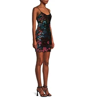 Midnight Doll Spaghetti Strap Sleeveless Sequin Bar Back Bodycon Dress