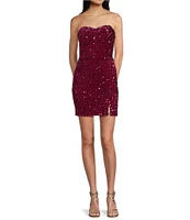 Midnight Doll Strapless Sweetheart Neck Velvet Sequin Removeable Semi-Bodycon Dress