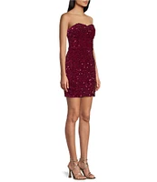 Midnight Doll Strapless Sweetheart Neck Velvet Sequin Removeable Semi-Bodycon Dress