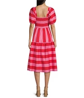 Midnight Doll Stretch Poplin Short Sleeve Striped Dress