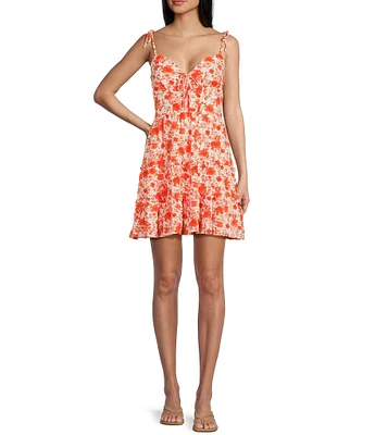 Midnight Doll Textured Floral Print Tie Strap V-Neck Tiered Dress