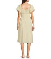 Midnight Doll Textured Woven Scoop Neck Puff Sleeve Midi Dress