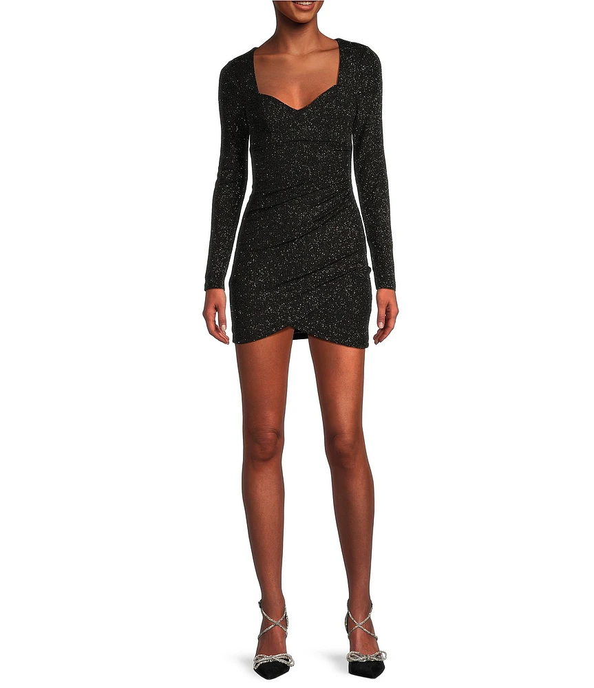 Midnight Doll V-Neck Glitter Knit Tulip Hem Bodycon Dress