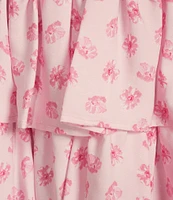Midnight Doll Wool Dobby Print Square Neck Spaghetti Strap Tie Strap Tiered Dress