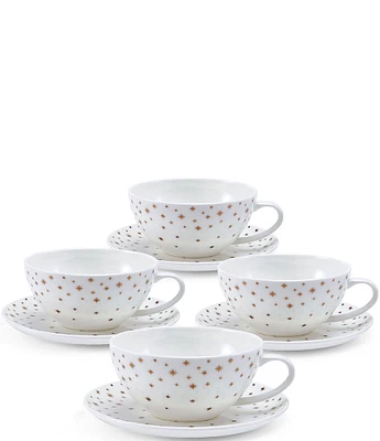 Mikasa Millie Gold Star Print Mugs and Saucers, Set of 4