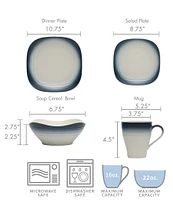 Mikasa Swirl Ombre Blue Square 16-Piece Dinnerware Set