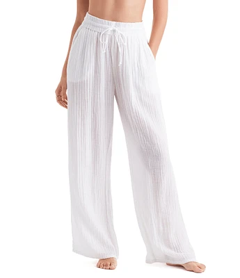Mima Flamingo Bliss Gauze Vista Solid Wide Leg Elastic Drawstring Pull-On Pants Swim Cover-Up