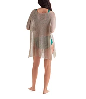 Mimi Flamingo Metallic Knit Lagoon Tunic Swim Cover-Up