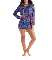 Mimi Flamingo Oasis Laguna Gauze Woven Point Collar Button Front Shirt Swim Cover-Up