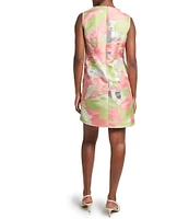Ming Wang Abstract Jacquard Split V-Neck Sleeveless Dress