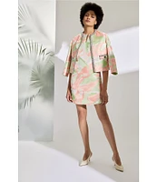 Ming Wang Abstract Jacquard Split V-Neck Sleeveless Dress