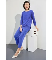 Ming Wang Burnout Floral Knit Boat Neck Bracelet Sleeve Tunic