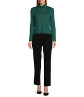 Ming Wang Burnout Knit Jacquard Mock Neck Long Sleeve Top