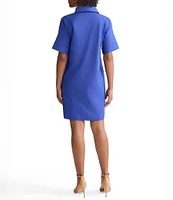 Ming Wang Collar Split V-Neck Short Sleeve Shirt Dress