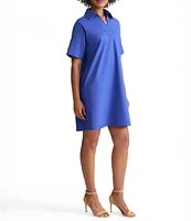 Ming Wang Collar Split V-Neck Short Sleeve Shirt Dress