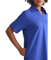 Ming Wang Collar Split V-Neck Short Sleeve Shirt Dress