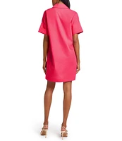 Ming Wang Collar Split V-Neck Short Sleeve Shirt Dress