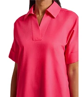 Ming Wang Collar Split V-Neck Short Sleeve Shirt Dress