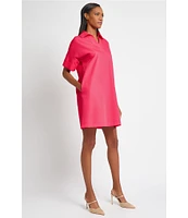 Ming Wang Collar Split V-Neck Short Sleeve Shirt Dress