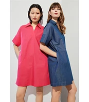 Ming Wang Collar Split V-Neck Short Sleeve Shirt Dress