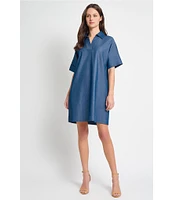Ming Wang Collar Split V-Neck Short Sleeve Shirt Dress