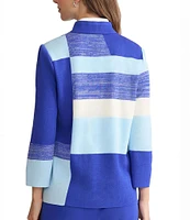 Ming Wang Colorblock Knit Mandarin Collar Bracelet Sleeve Jacket