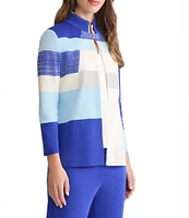 Ming Wang Colorblock Knit Mandarin Collar Bracelet Sleeve Jacket
