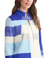 Ming Wang Colorblock Knit Mandarin Collar Bracelet Sleeve Jacket
