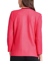 Ming Wang Contrast Trim Knit V-Neck Bracelet Sleeve Jacket