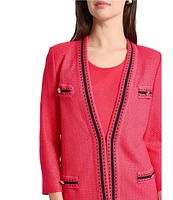 Ming Wang Contrast Trim Knit V-Neck Bracelet Sleeve Jacket
