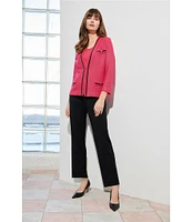 Ming Wang Contrast Trim Knit V-Neck Bracelet Sleeve Jacket