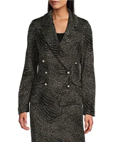 Ming Wang Coordinating Jacquard Knit Swirl Print Notch Lapel Long Sleeve Double Breasted Blazer