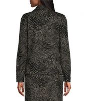 Ming Wang Coordinating Jacquard Knit Swirl Print Notch Lapel Long Sleeve Double Breasted Blazer