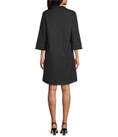Ming Wang Cotton Mandarin Collar Zip Front 3/4 Sleeve Dress