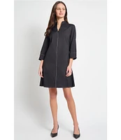 Ming Wang Cotton Mandarin Collar Zip Front 3/4 Sleeve Dress