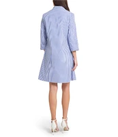 Ming Wang Cotton Stripe Mandarin Collar Zip Front 3/4 Sleeve Dress