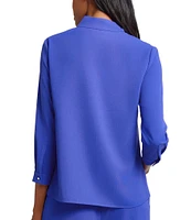 Ming Wang Crepe De Chine Collar V-Neck 3/4 Sleeve Button Front Blouse