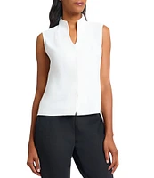 Ming Wang Crepe De Chine Mandarin V-Neck Sleeveless Button Front Tank