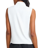 Ming Wang Crepe De Chine Mandarin V-Neck Sleeveless Button Front Tank