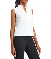 Ming Wang Crepe De Chine Mandarin V-Neck Sleeveless Button Front Tank