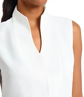 Ming Wang Crepe De Chine Mandarin V-Neck Sleeveless Button Front Tank