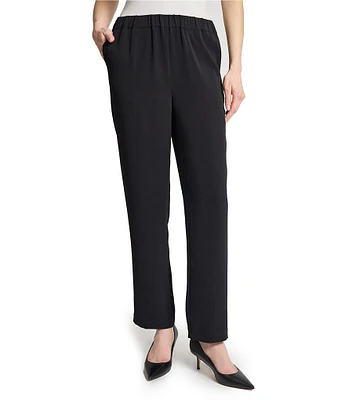 Ming Wang Crepe De Chine Straight Leg Pants