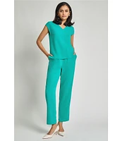 Ming Wang Crepe De Chine Straight Leg Pants