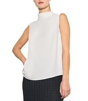 Ming Wang Crepe De Chine Woven Mock Neck Sleeveless Side Slit Tank Top