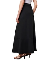 Ming Wang Deco Crepe A-Line Side Zip Maxi Skirt