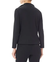 Ming Wang Deco Crepe Ruffle Collar Long Sleeve Button-Front Long Jacket