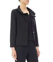 Ming Wang Deco Crepe Ruffle Collar Long Sleeve Button-Front Long Jacket