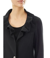 Ming Wang Deco Crepe Ruffle Collar Long Sleeve Button-Front Long Jacket