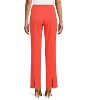 Ming Wang Deco Stretch Crepe Back Slit Hem Pull-On Pants