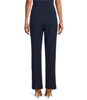 Ming Wang Deco Stretch Crepe Back Slit Hem Pull-On Pants